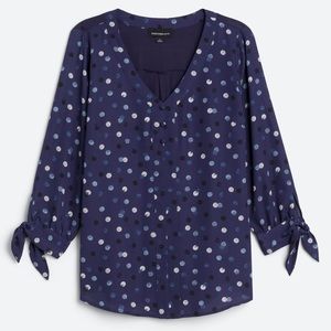 🖤NWT** Stitch Fix. Fortune + Ivy Collyn Mixed Material print blouse. Navy . L